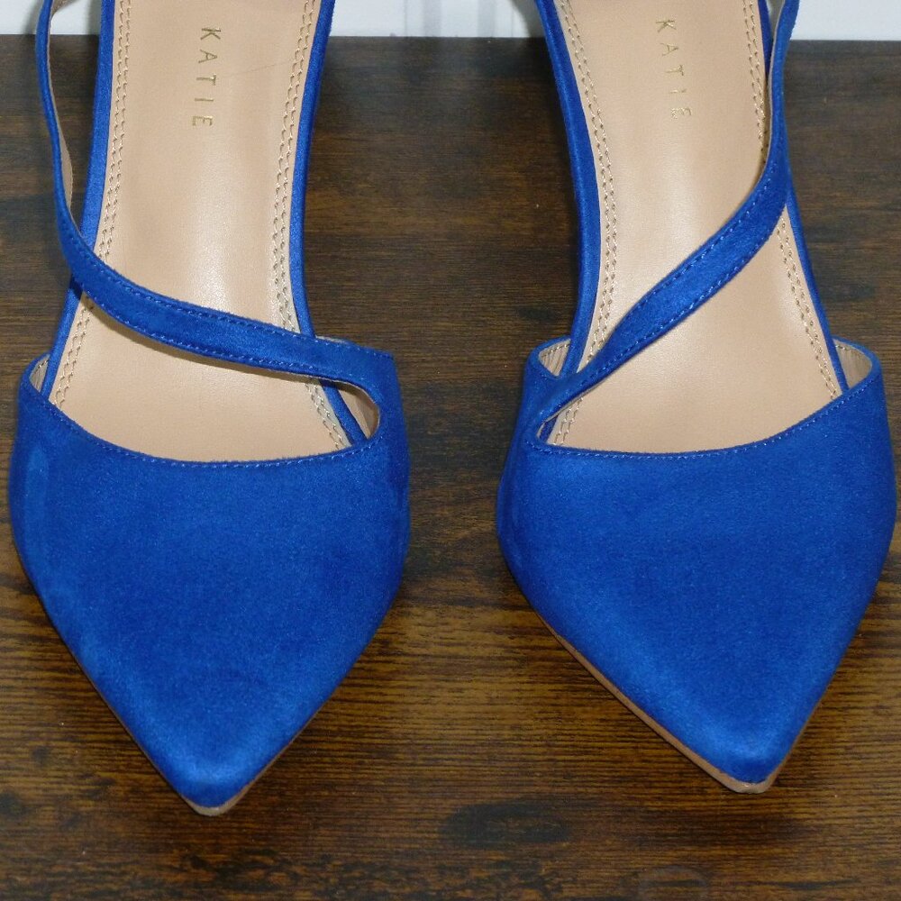 Kelly & Katie Bright Blue Pointed Closed Toe Pumps w/Adjustable Ankle Straps - Picture 6 of 16
